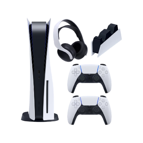 کنسول بازی سونی مدل PlayStation 5 ظرفیت 825 گیگابایت ریجن 1200 آسیا به همراه دسته اضافی و پایه شارژر و هدست
